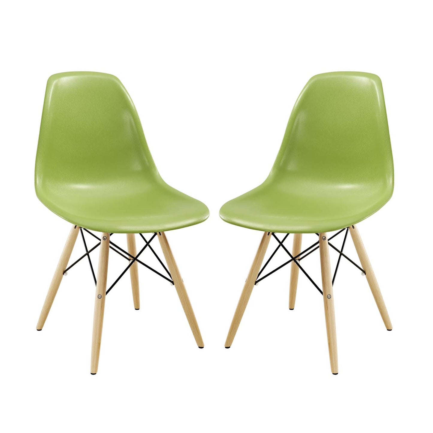 Pyramid Dining Side Chairs Set of 2, Plastic, Wood, Light Green, 21250