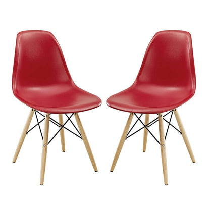 Pyramid Dining Side Chairs Set of 2, Plastic, Wood, Red, 21252
