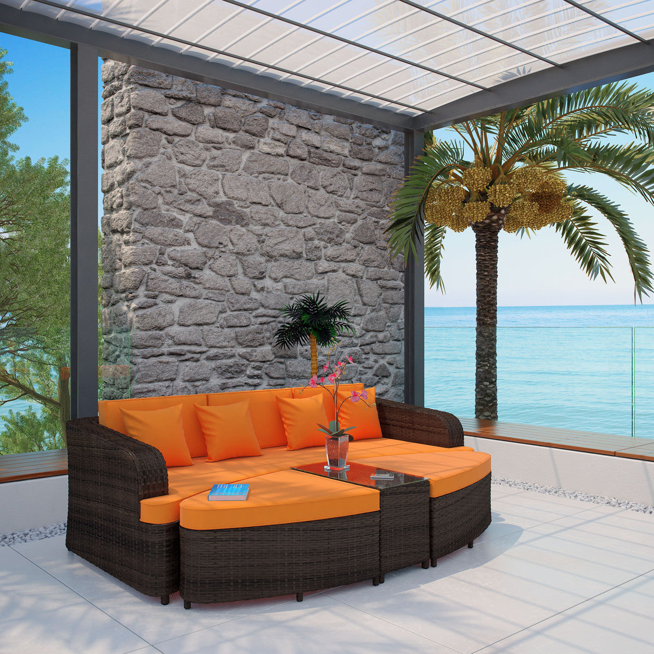 Monterey Sofa Set in Brown Orange
