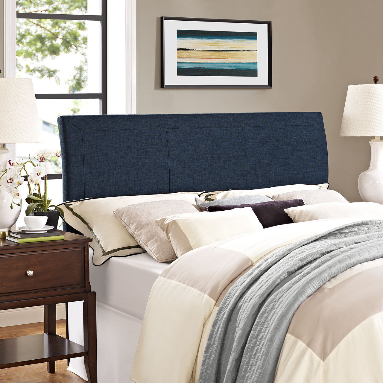 Isabella Queen Size Headboard, Blue, Fabric
