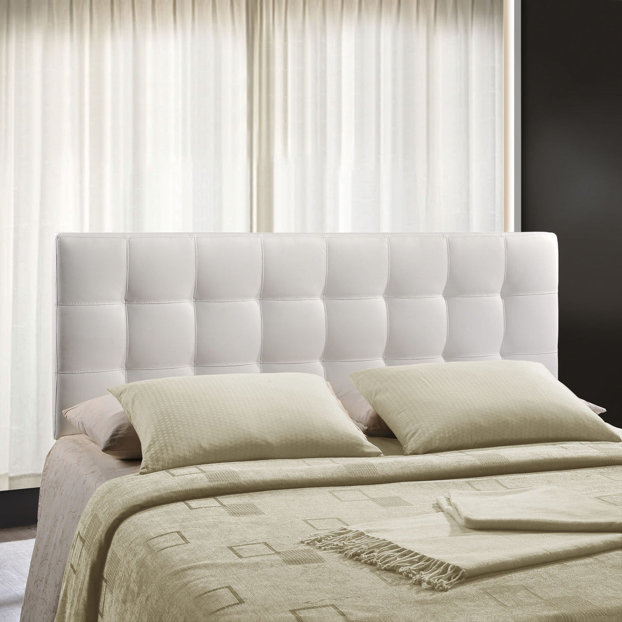 Lily King Vinyl Headboard, White Faux Leather