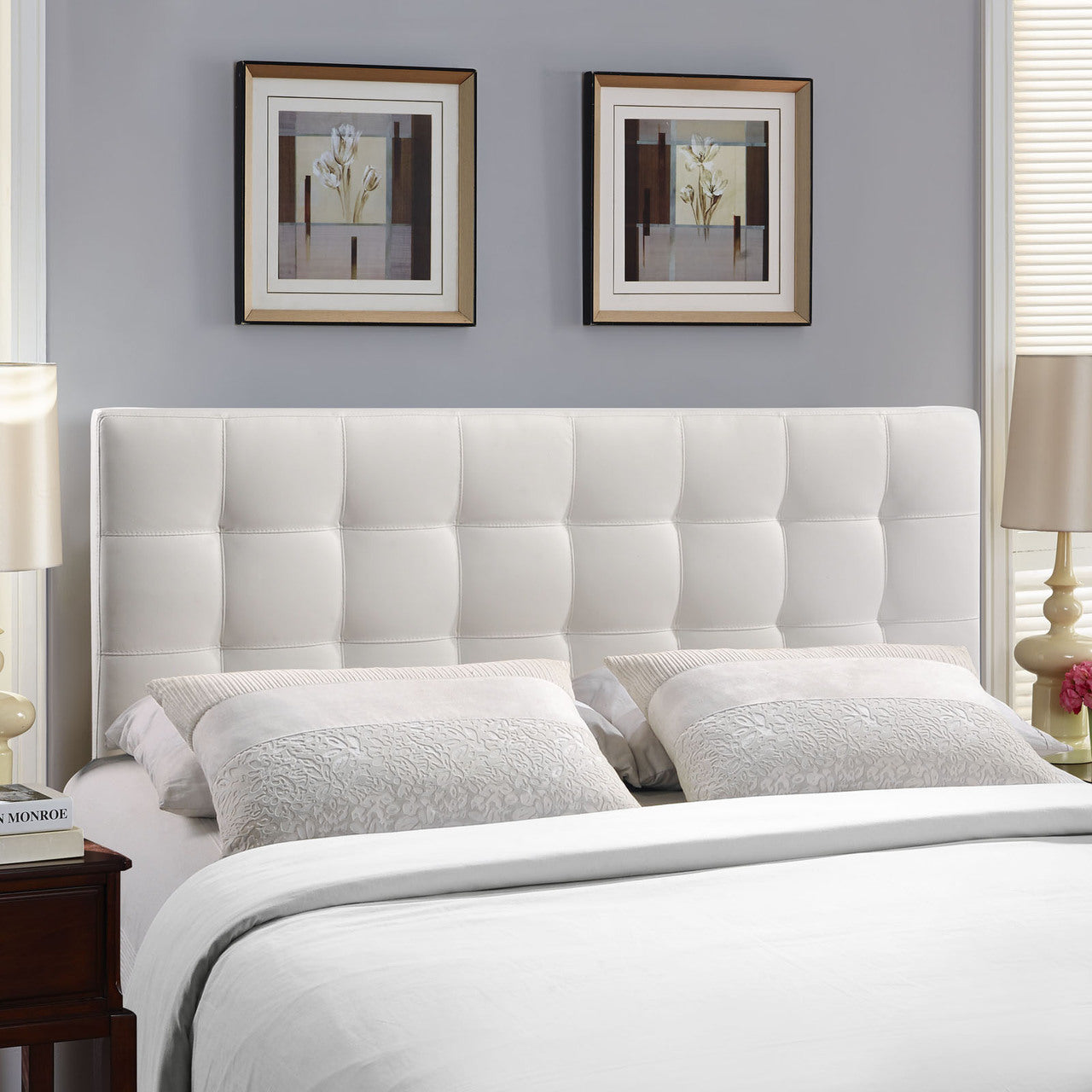 Lily Full Vinyl Headboard, White Faux Leather