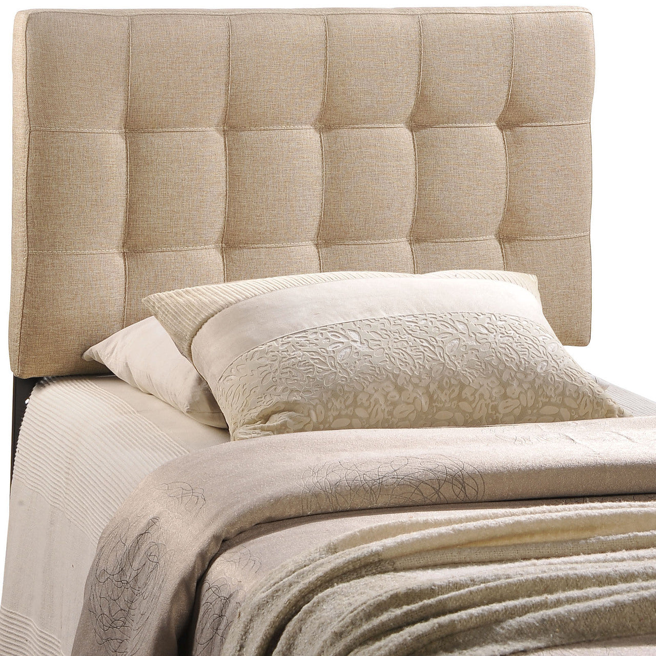 Lily Twin Fabric Headboard, Beige Fabric