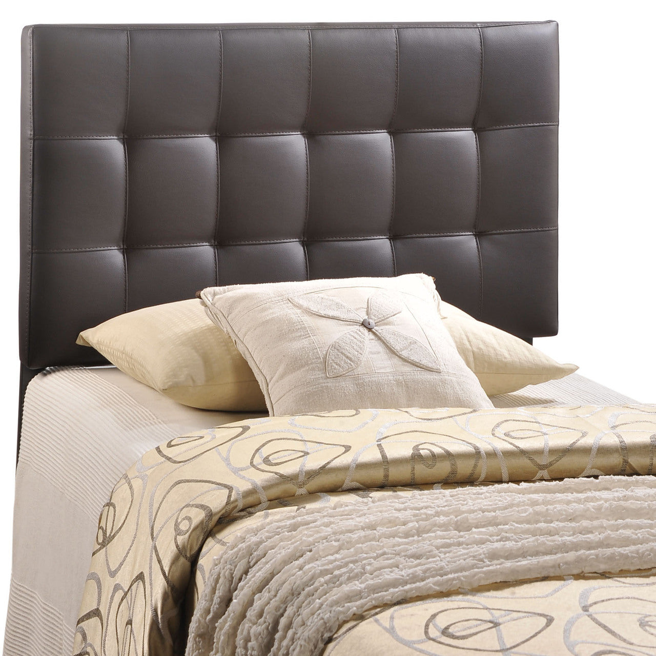 Lily Twin Vinyl Headboard, Brown Faux Leather