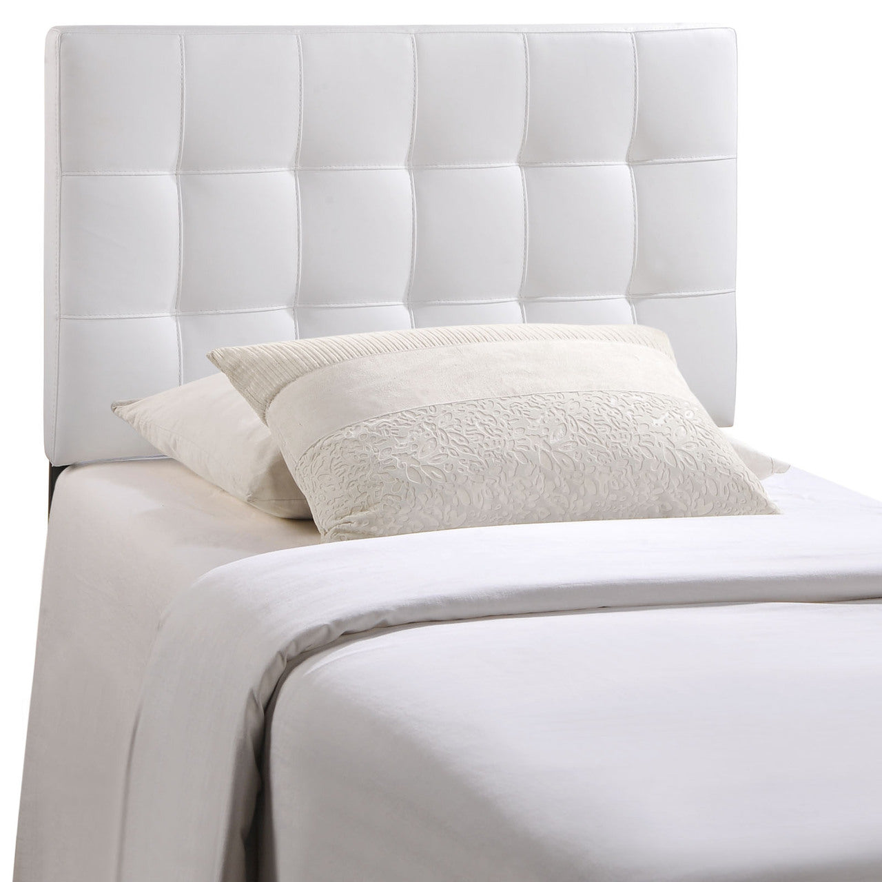 Lily Twin Vinyl Headboard, White Faux Leather