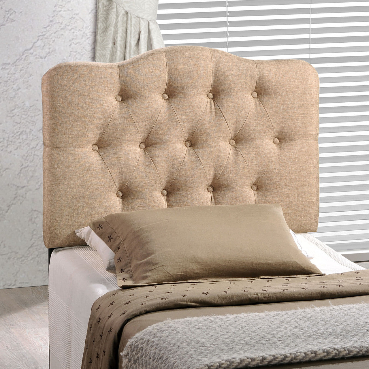 Annabel Twin Fabric Headboard, Beige Fabric