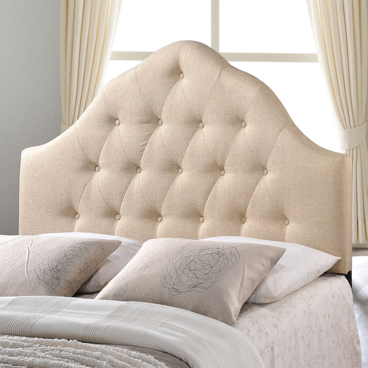 Sovereign Queen Fabric Headboard, Beige Fabric