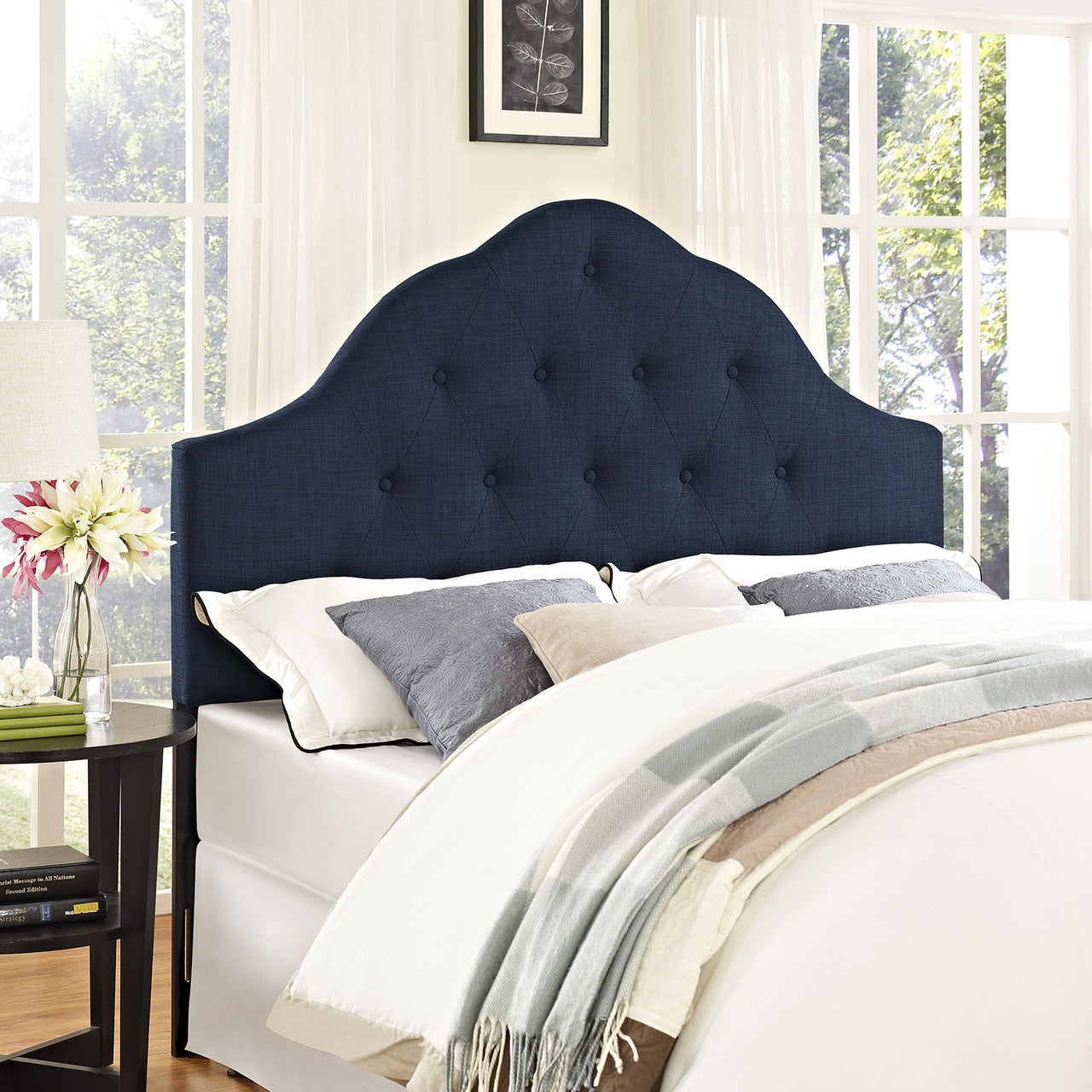Sovereign Queen Size Fabric Headboard, Blue, Fabric