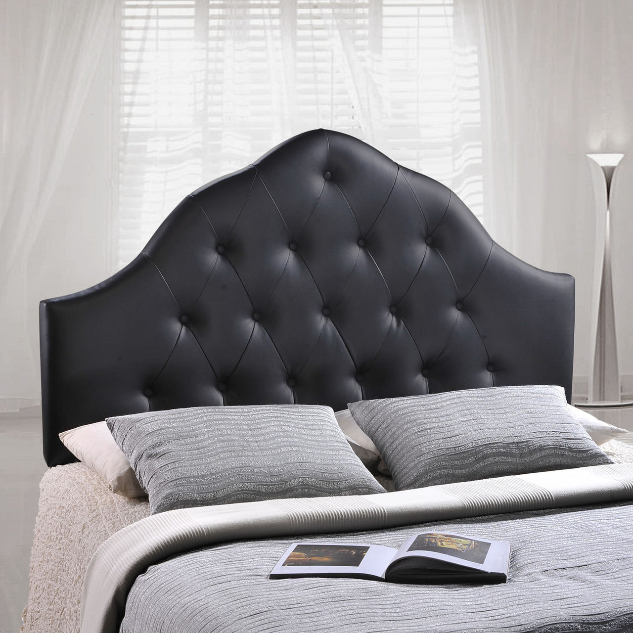 Sovereign Queen Vinyl Headboard, Black Faux Leather