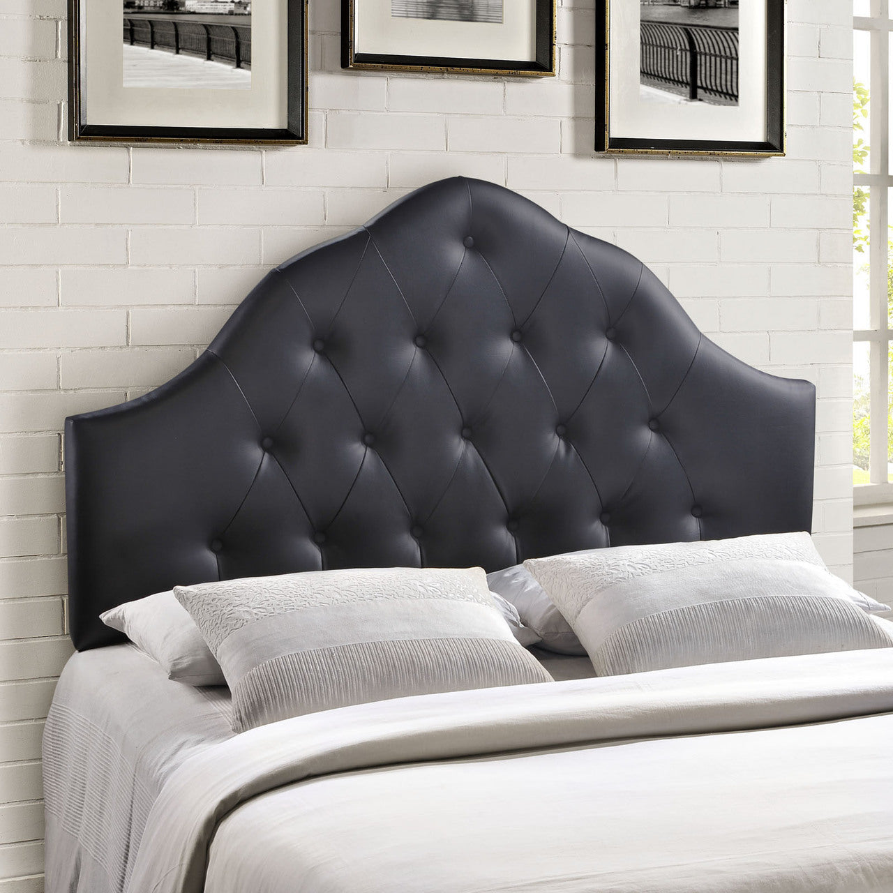 Sovereign Queen Vinyl Headboard, Black Faux Leather