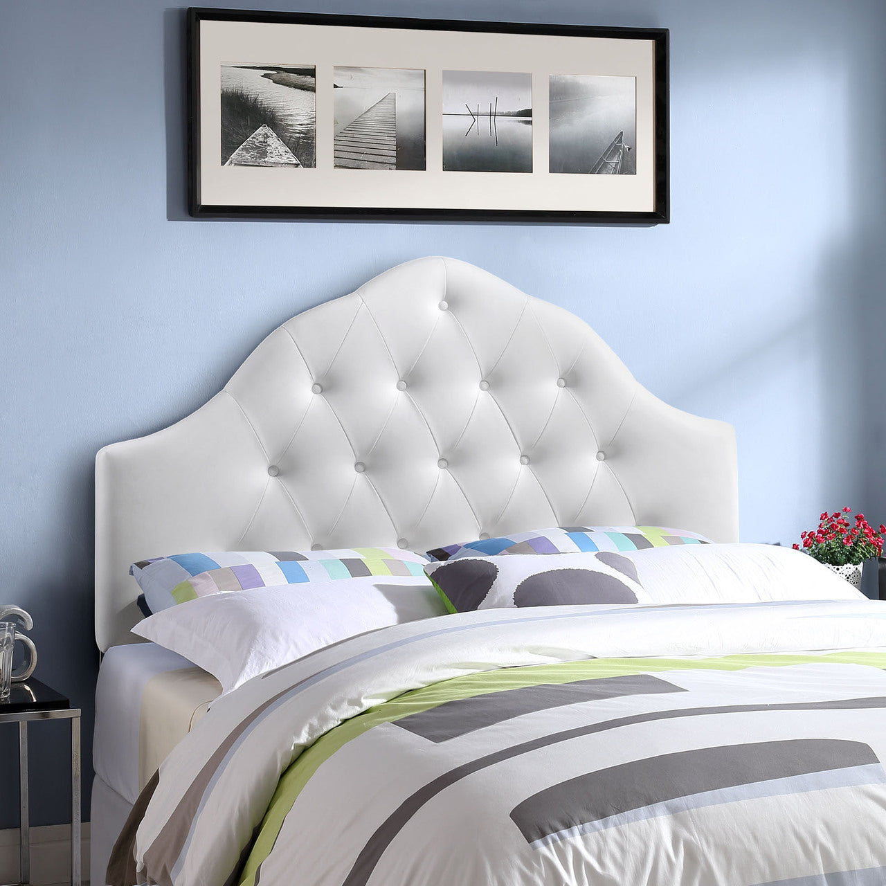 Sovereign Full Vinyl Headboard, White Faux Leather