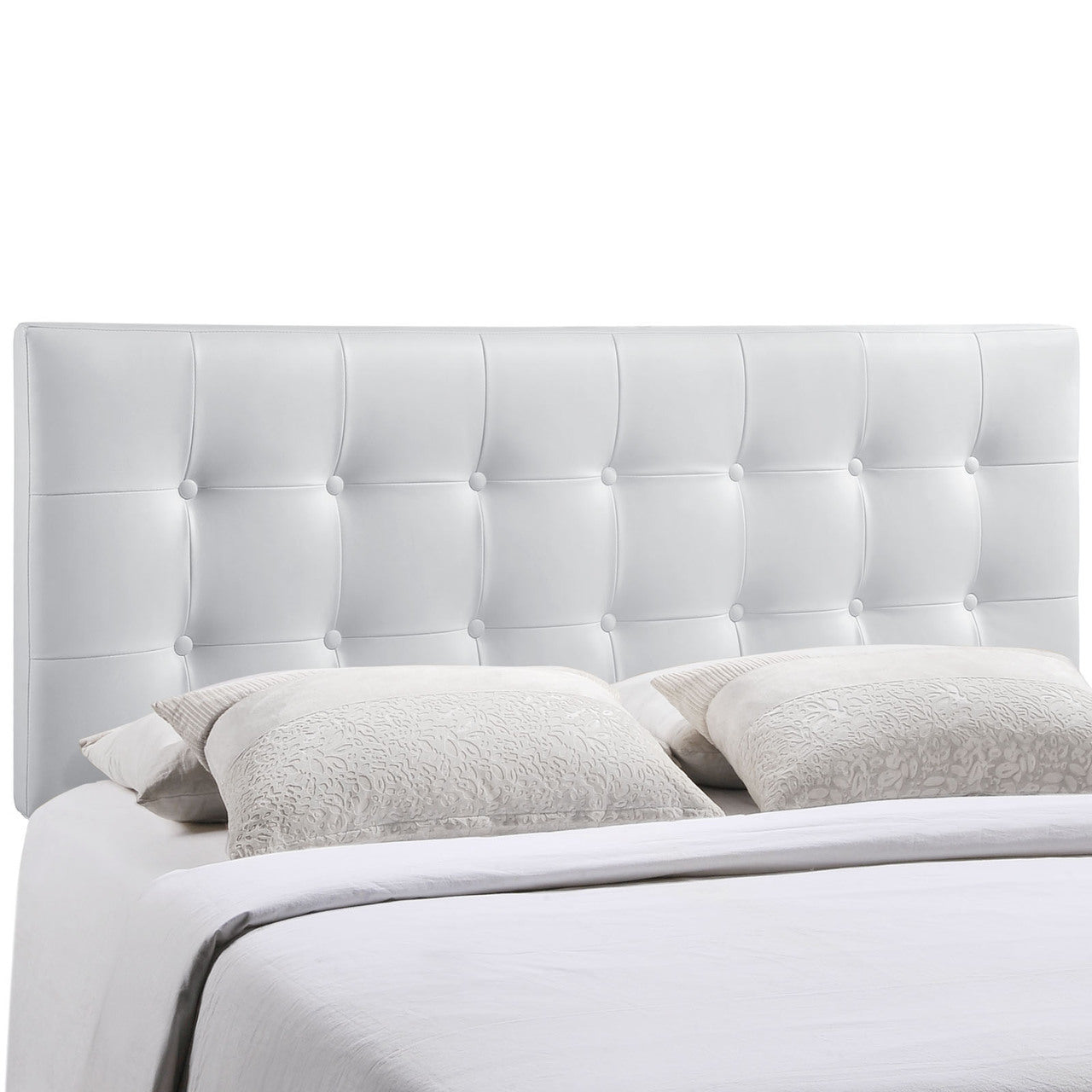 Emily Queen Vinyl Headboard, White Faux Leather