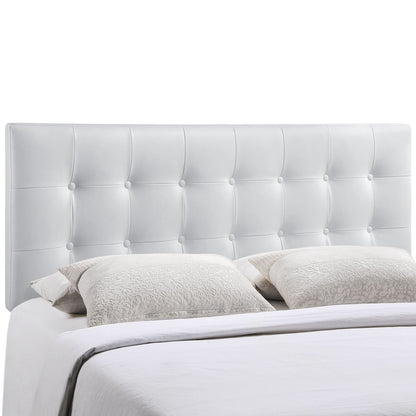 Emily Queen Vinyl Headboard, White Faux Leather