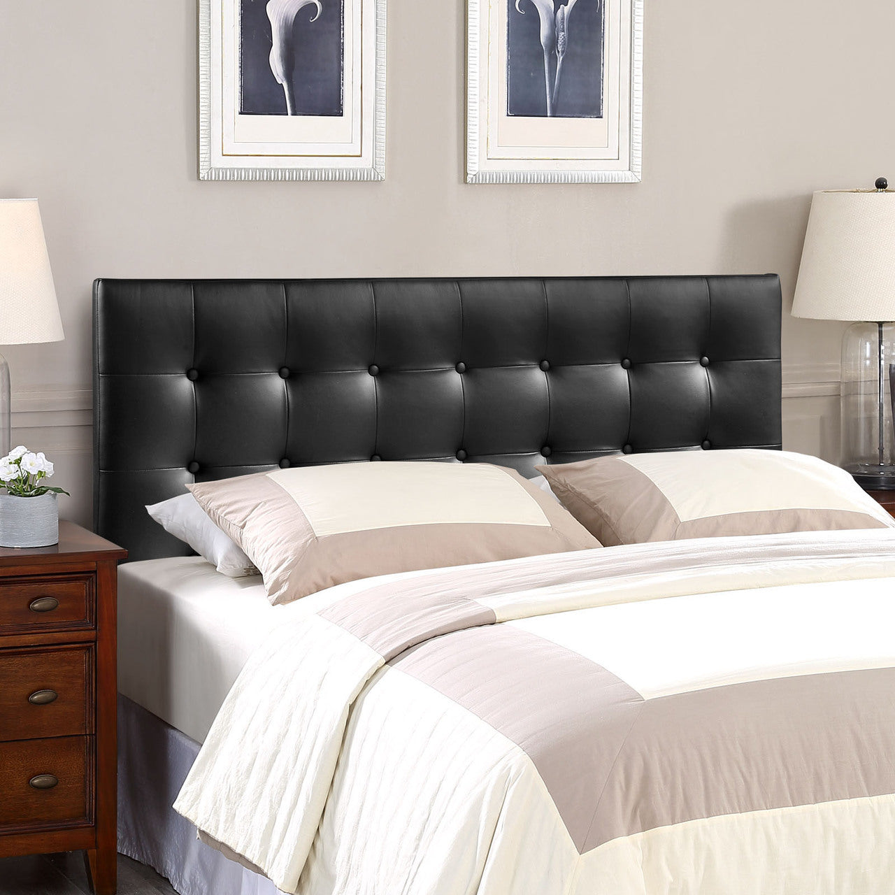 Emily Full Vinyl Headboard, Black Faux Leather