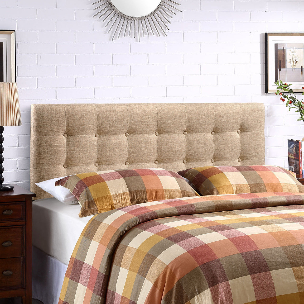 Emily King Fabric Headboard, Beige Fabric