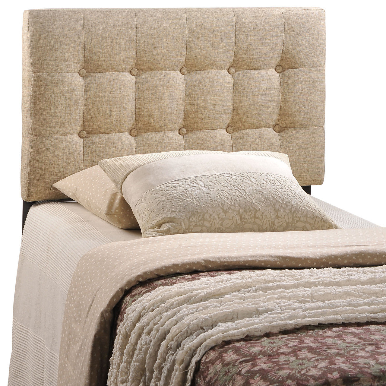 Emily Twin Fabric Headboard, Beige Fabric