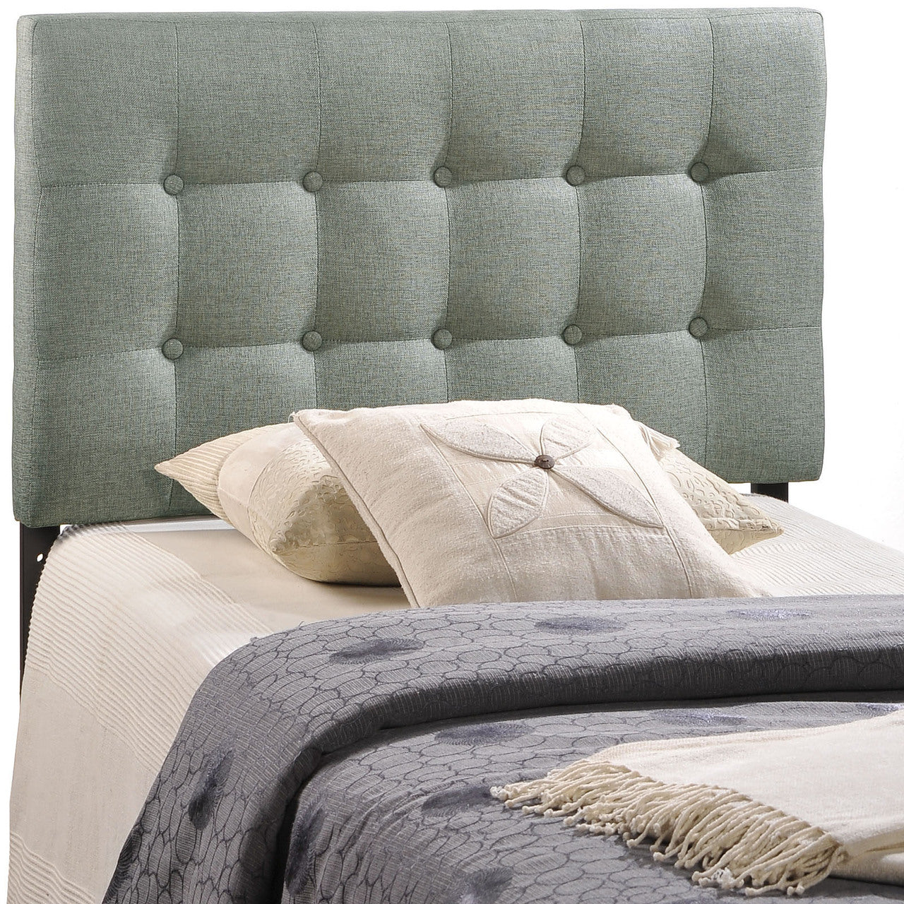 Emily Twin Fabric Headboard, Grey Fabric