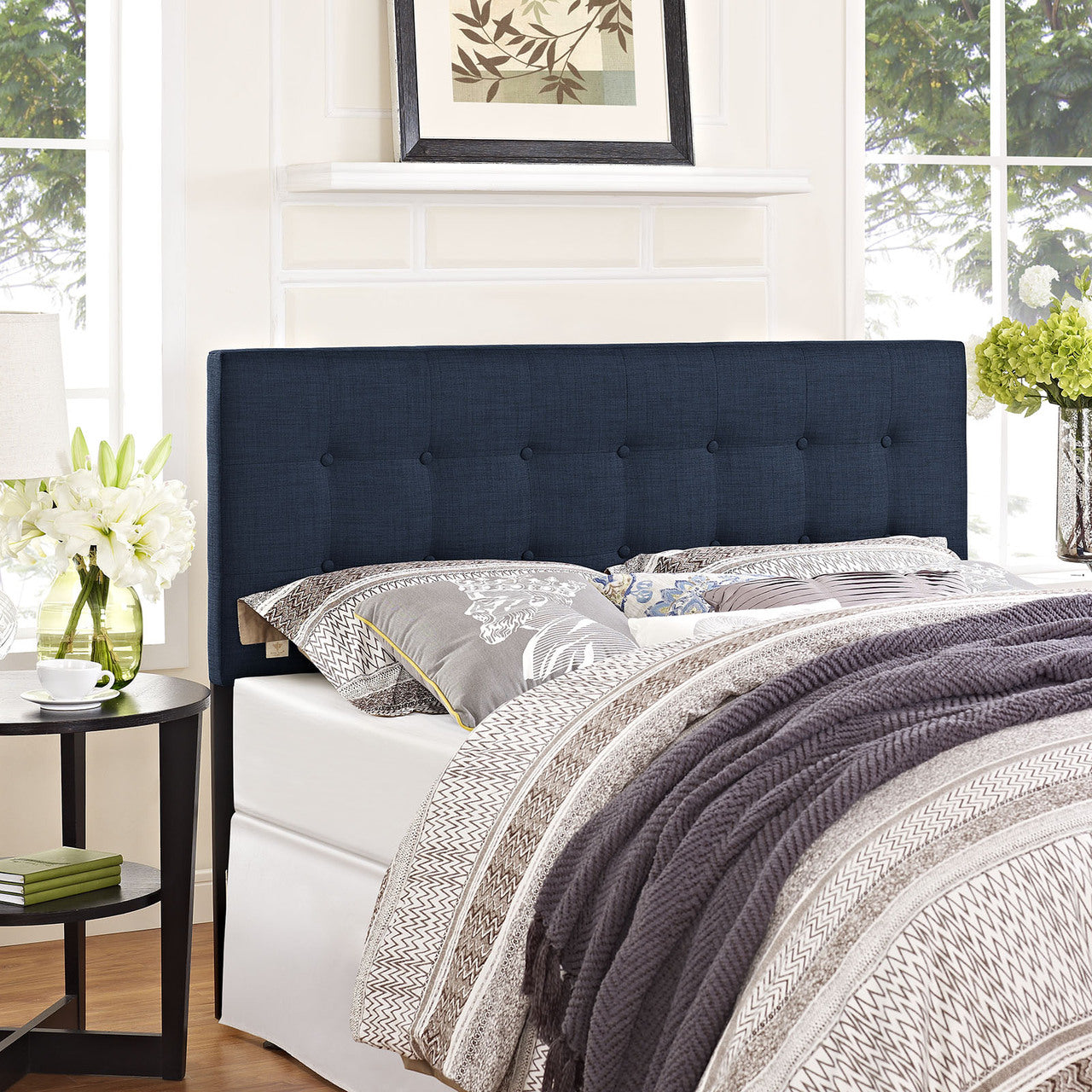 Emily Twin Size Fabric Headboard, Blue, Fabric