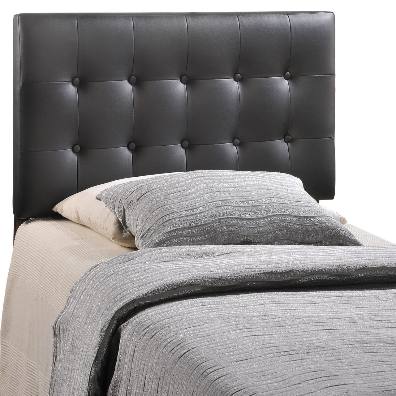 Emily Twin Vinyl Headboard, Black Faux Leather