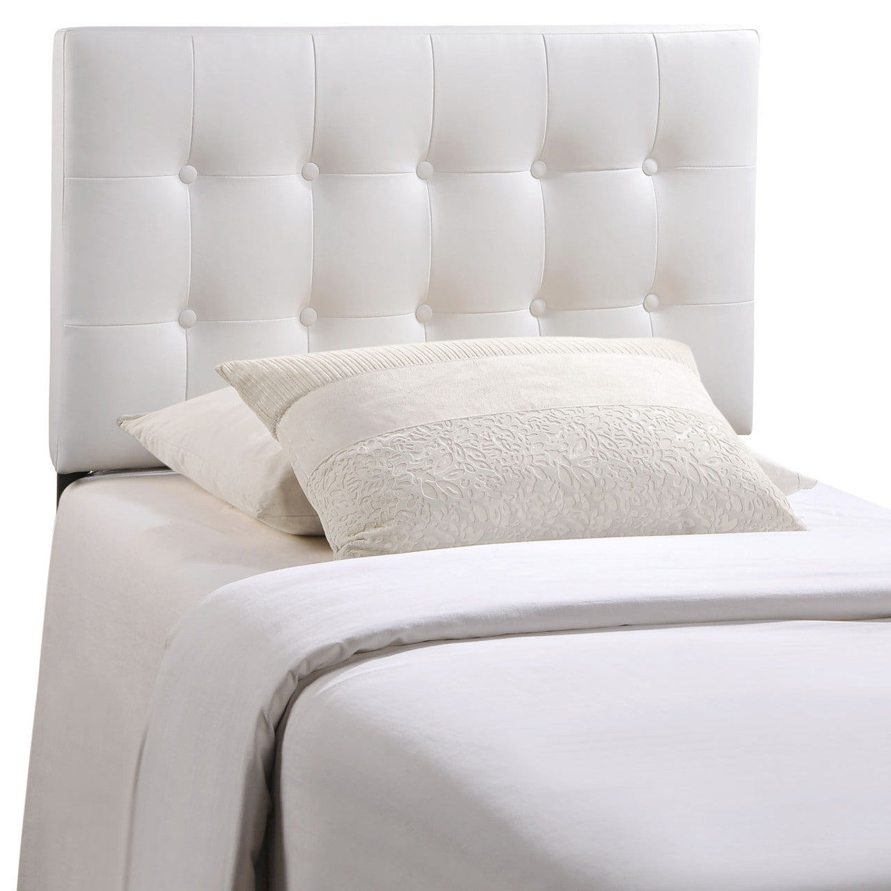 Emily Twin Vinyl Headboard, White Faux Leather