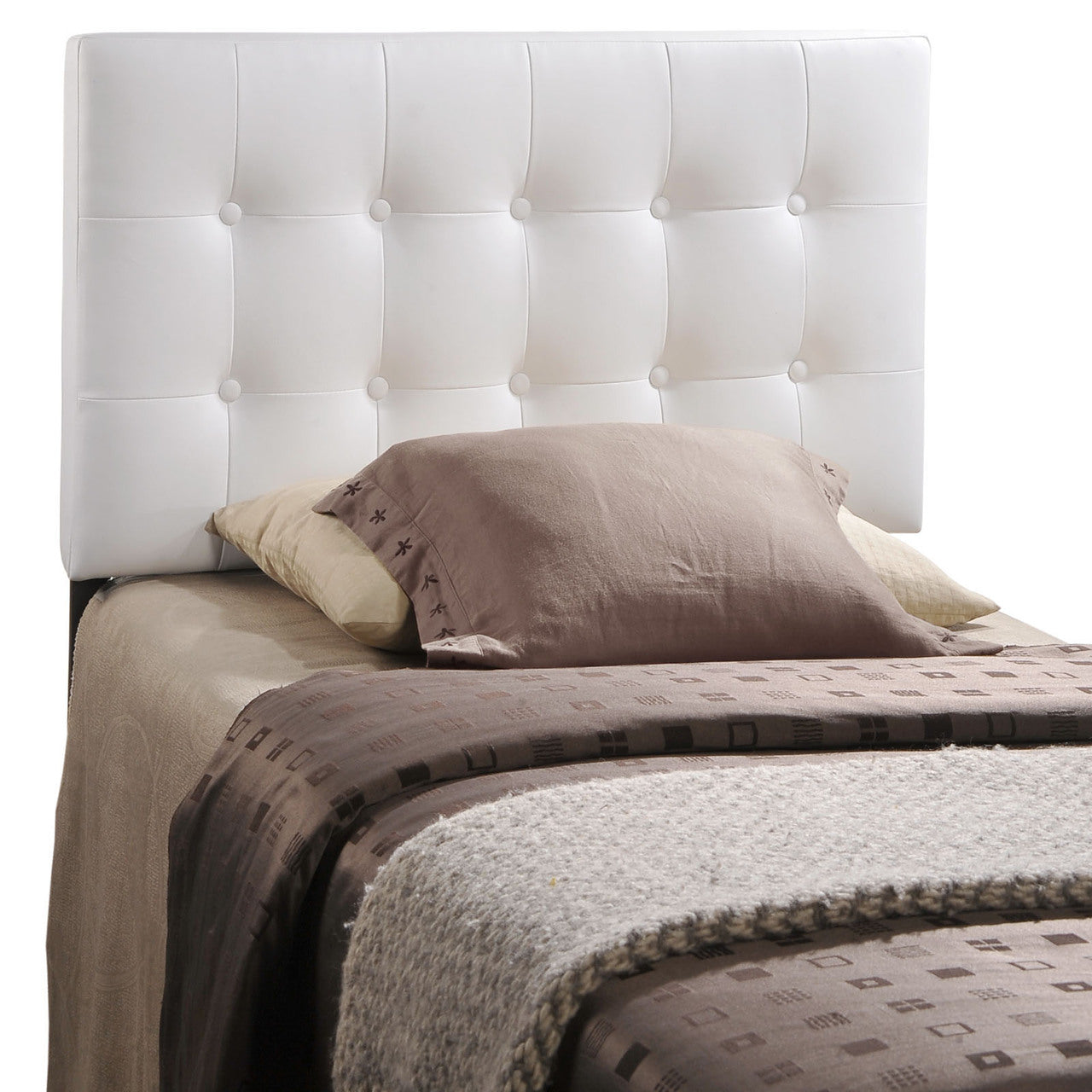Emily Twin Vinyl Headboard, White Faux Leather