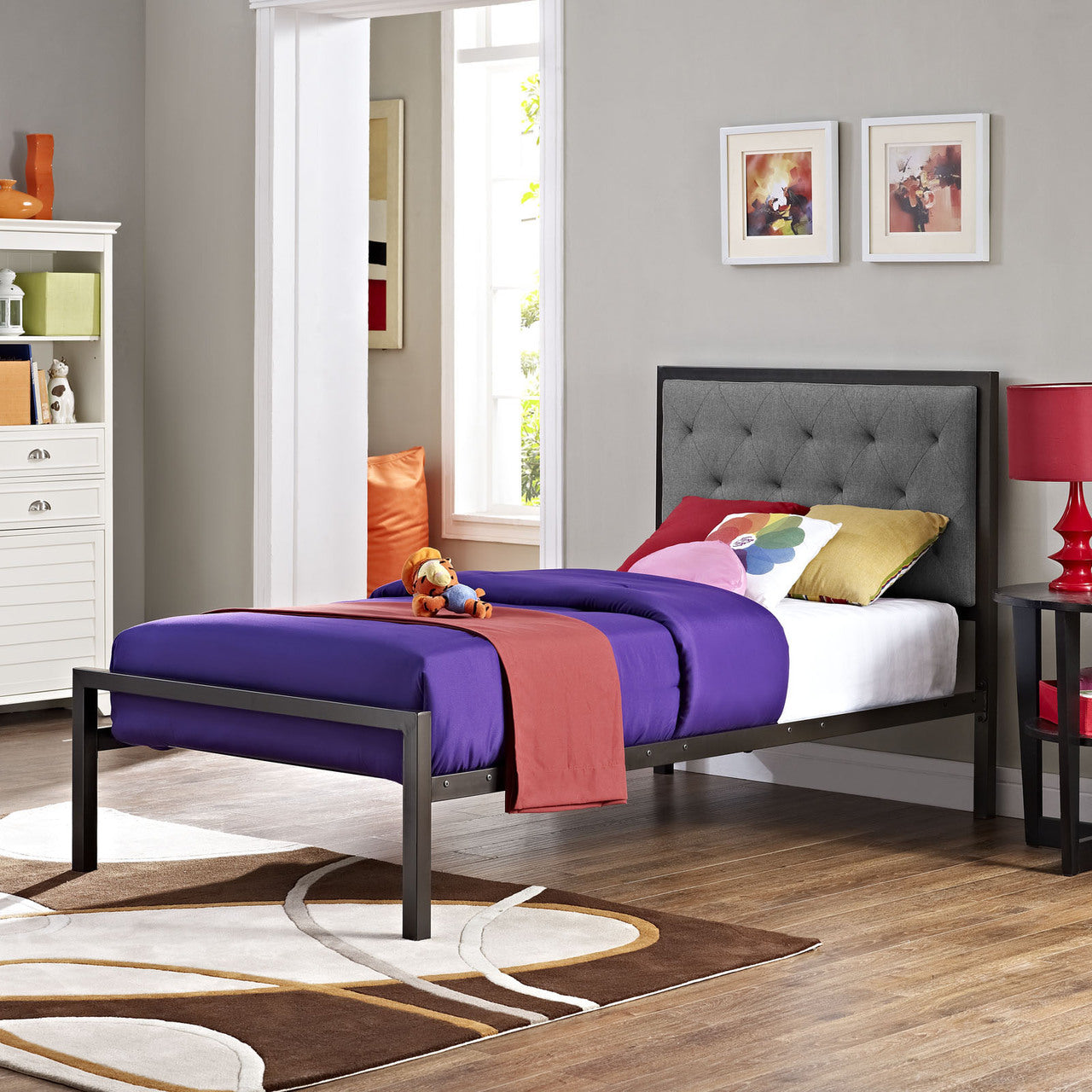 Mia Twin Fabric Bed Frame, Grey Fabric