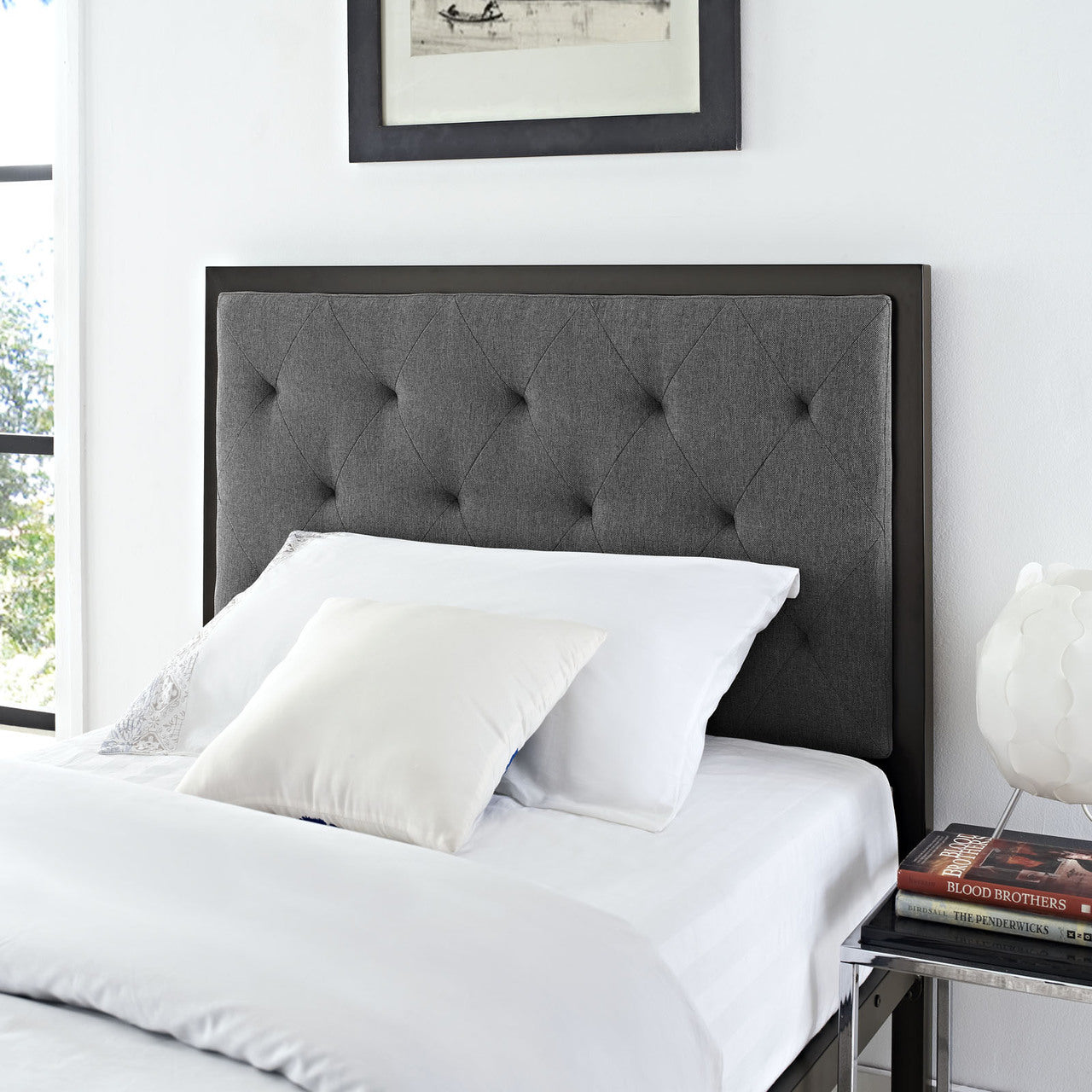 Mia Twin Fabric Bed Frame, Grey Fabric