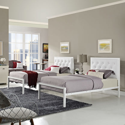 Mia Twin Vinyl Bed Frame, White Faux Leather