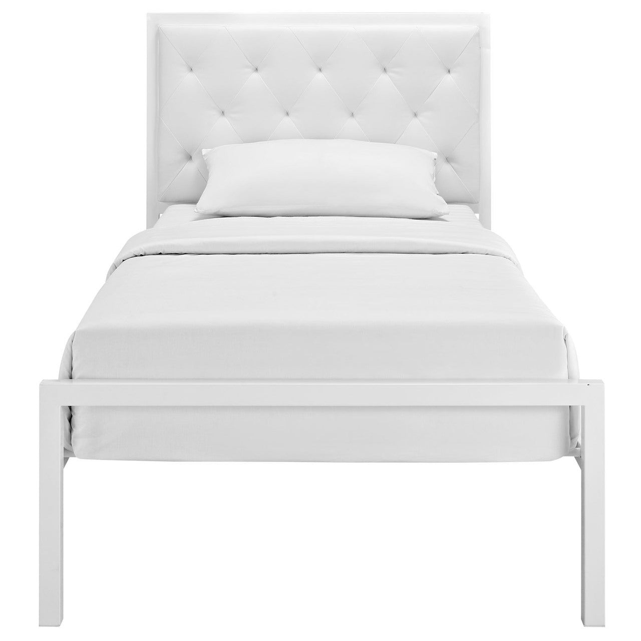 Mia Twin Vinyl Bed Frame, White Faux Leather