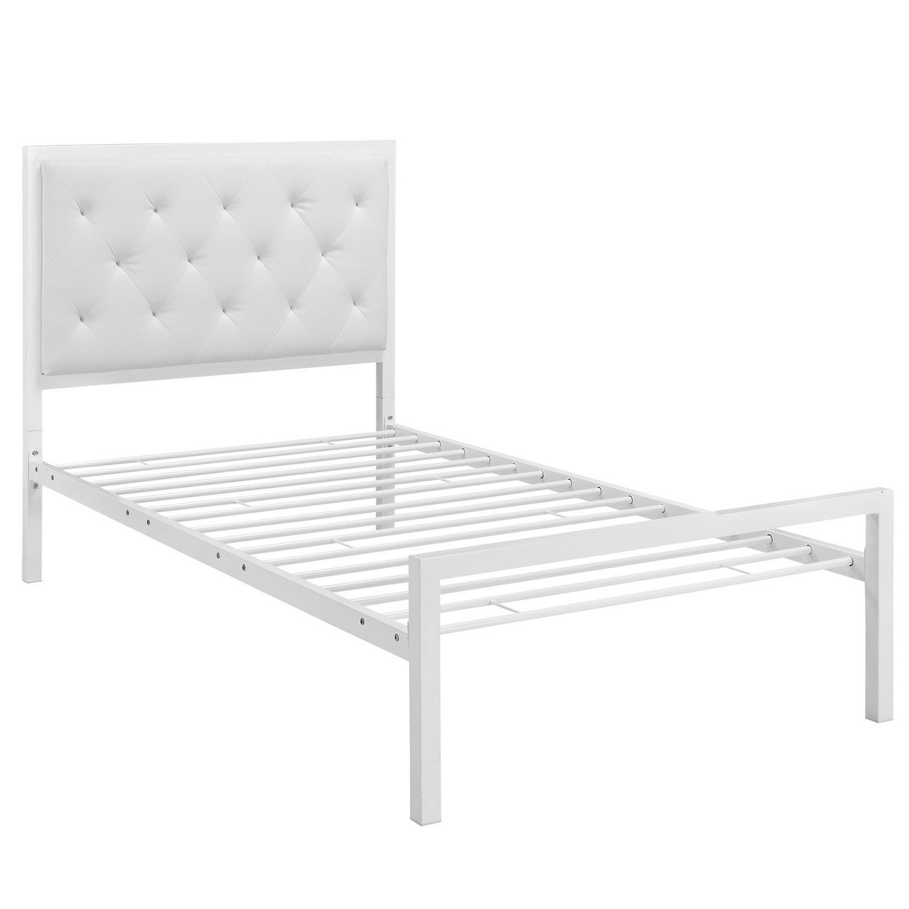 Mia Twin Vinyl Bed Frame, White Faux Leather