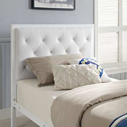 Mia Twin Vinyl Bed Frame, White Faux Leather