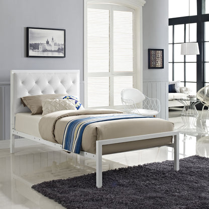 Mia Twin Vinyl Bed Frame, White Faux Leather