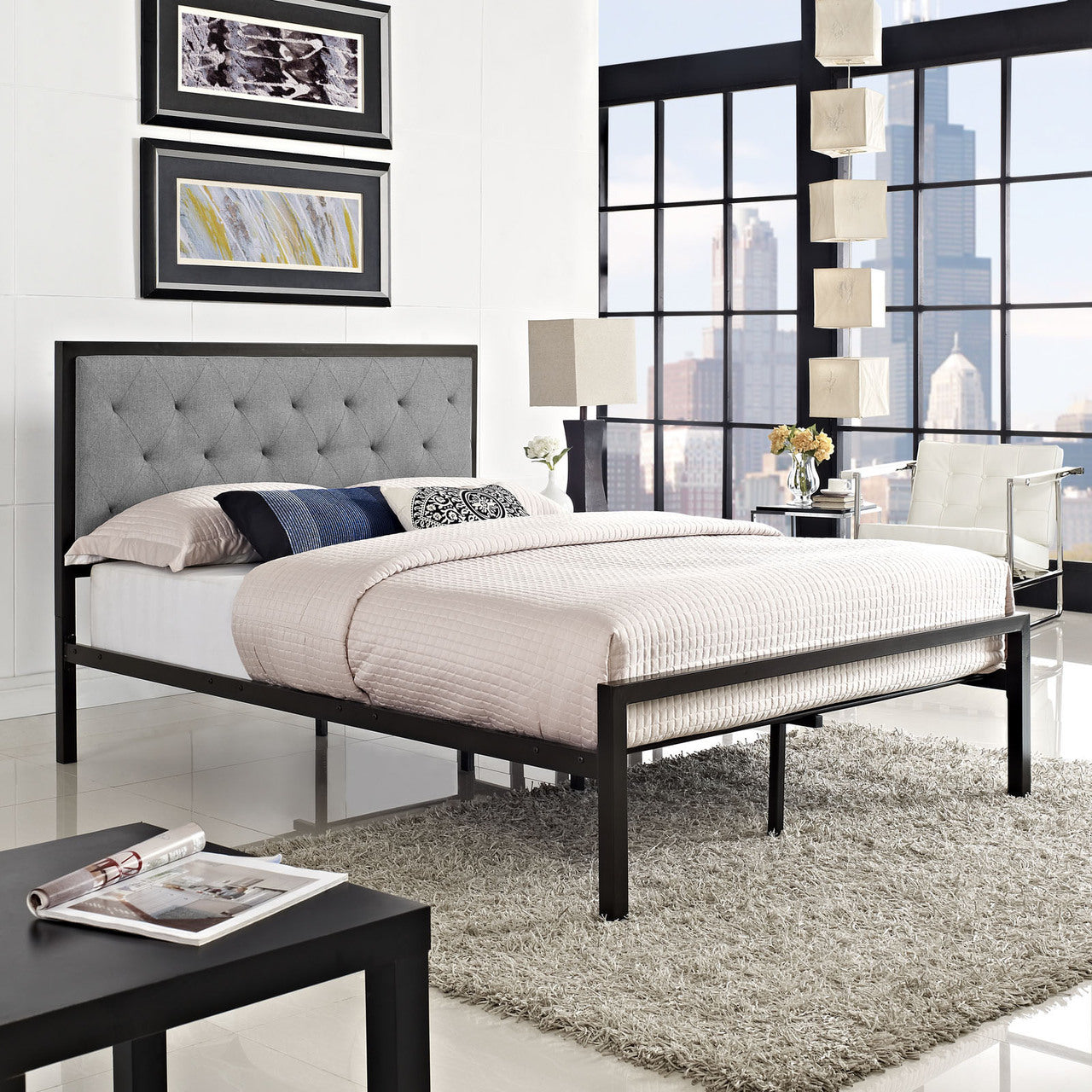 Mia Full Fabric Bed Frame, Grey Fabric