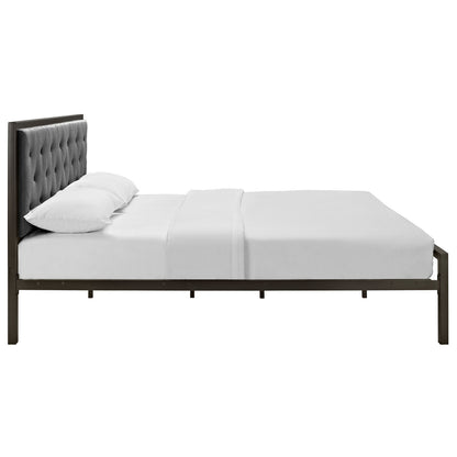 Mia Queen Fabric Bed Frame, Grey Fabric