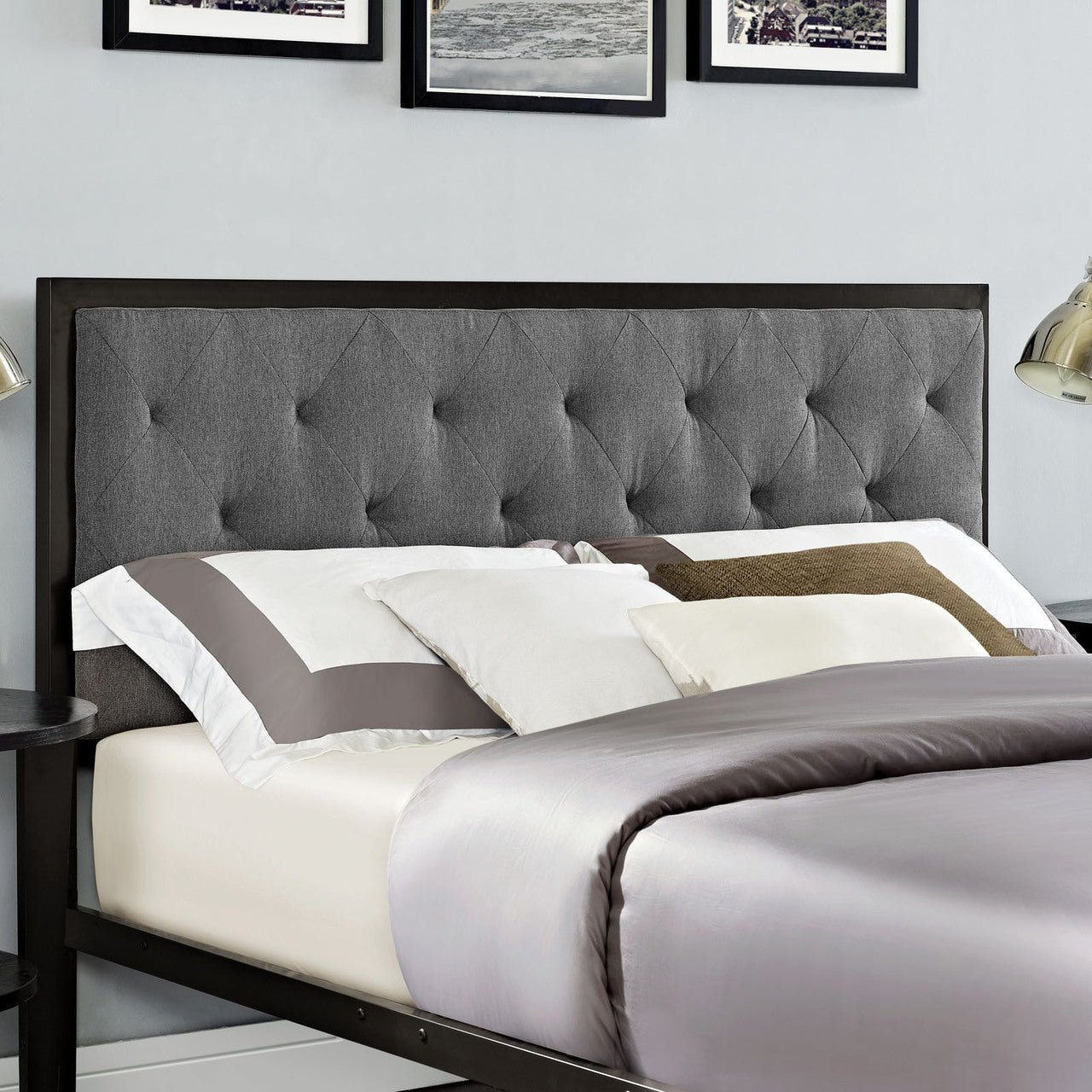 Mia Queen Fabric Bed Frame, Grey Fabric