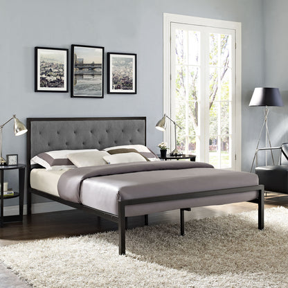 Mia Queen Fabric Bed Frame, Grey Fabric
