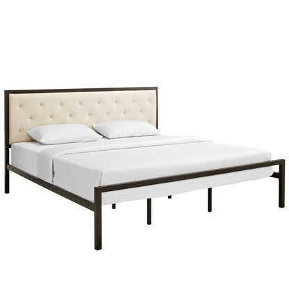 Mia King Fabric Bed Frame, Beige Fabric