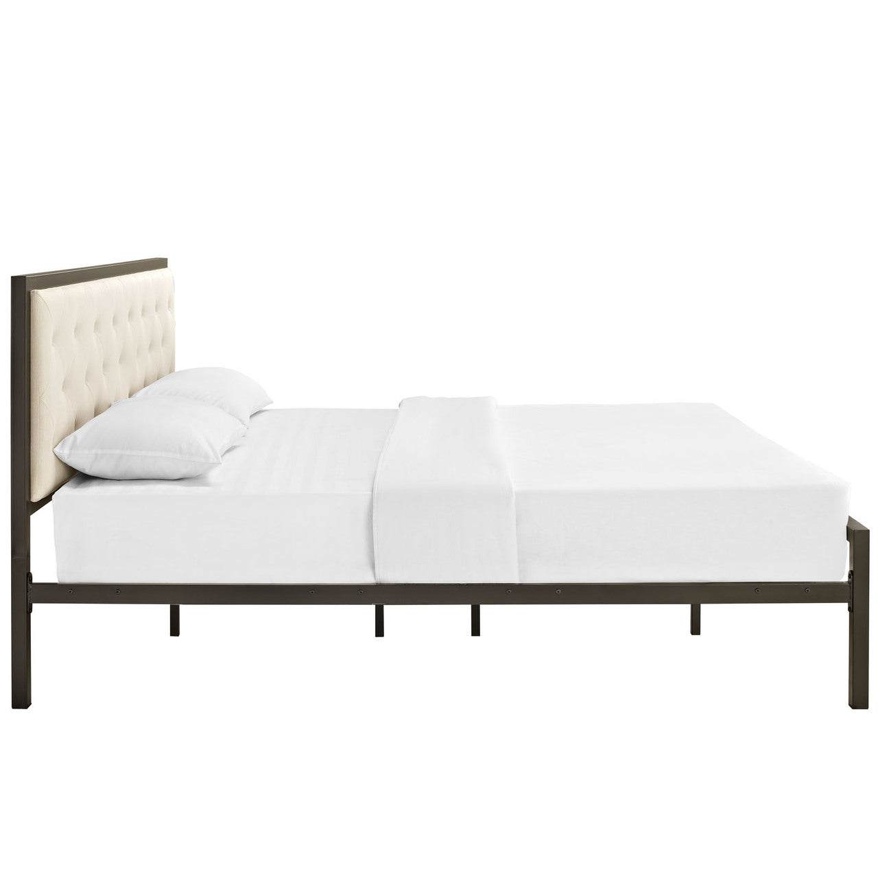 Mia King Fabric Bed Frame, Beige Fabric