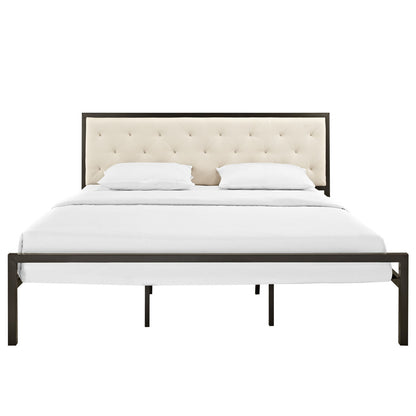 Mia King Fabric Bed Frame, Beige Fabric