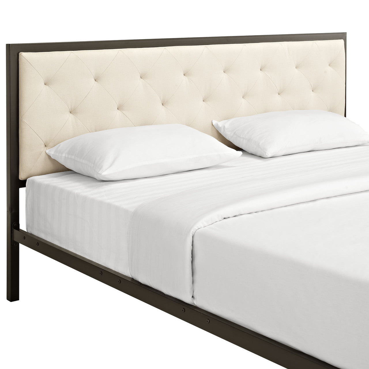 Mia King Fabric Bed Frame, Beige Fabric
