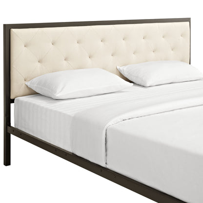 Mia King Fabric Bed Frame, Beige Fabric