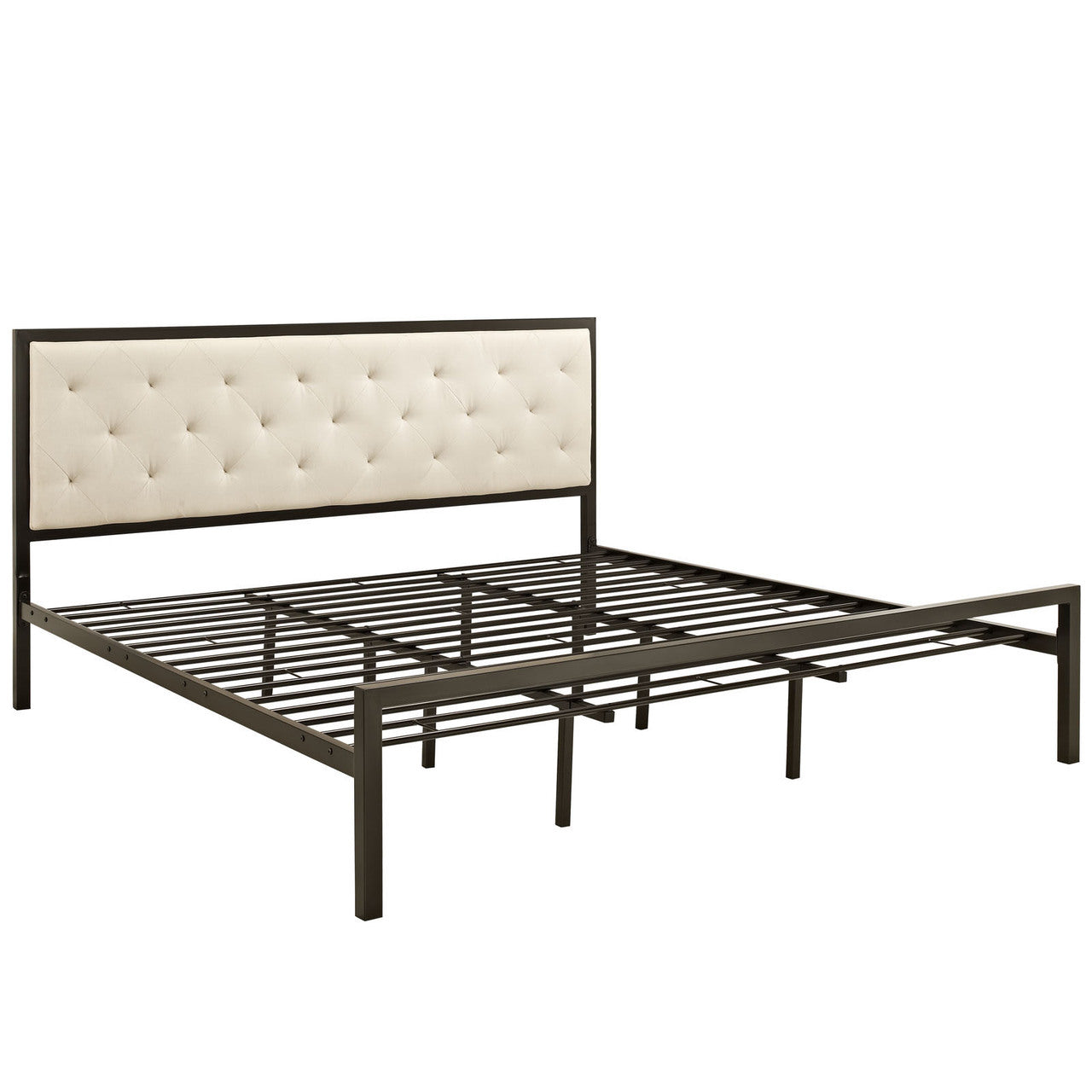 Mia King Fabric Bed Frame, Beige Fabric