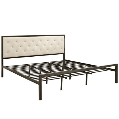 Mia King Fabric Bed Frame, Beige Fabric