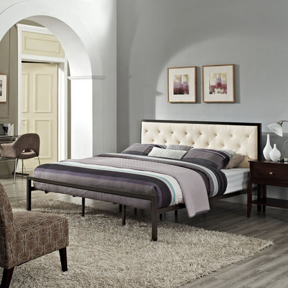 Mia King Fabric Bed Frame, Beige Fabric