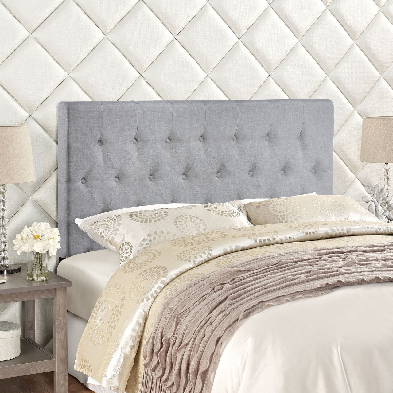 Clique Queen Headboard, Grey Fabric