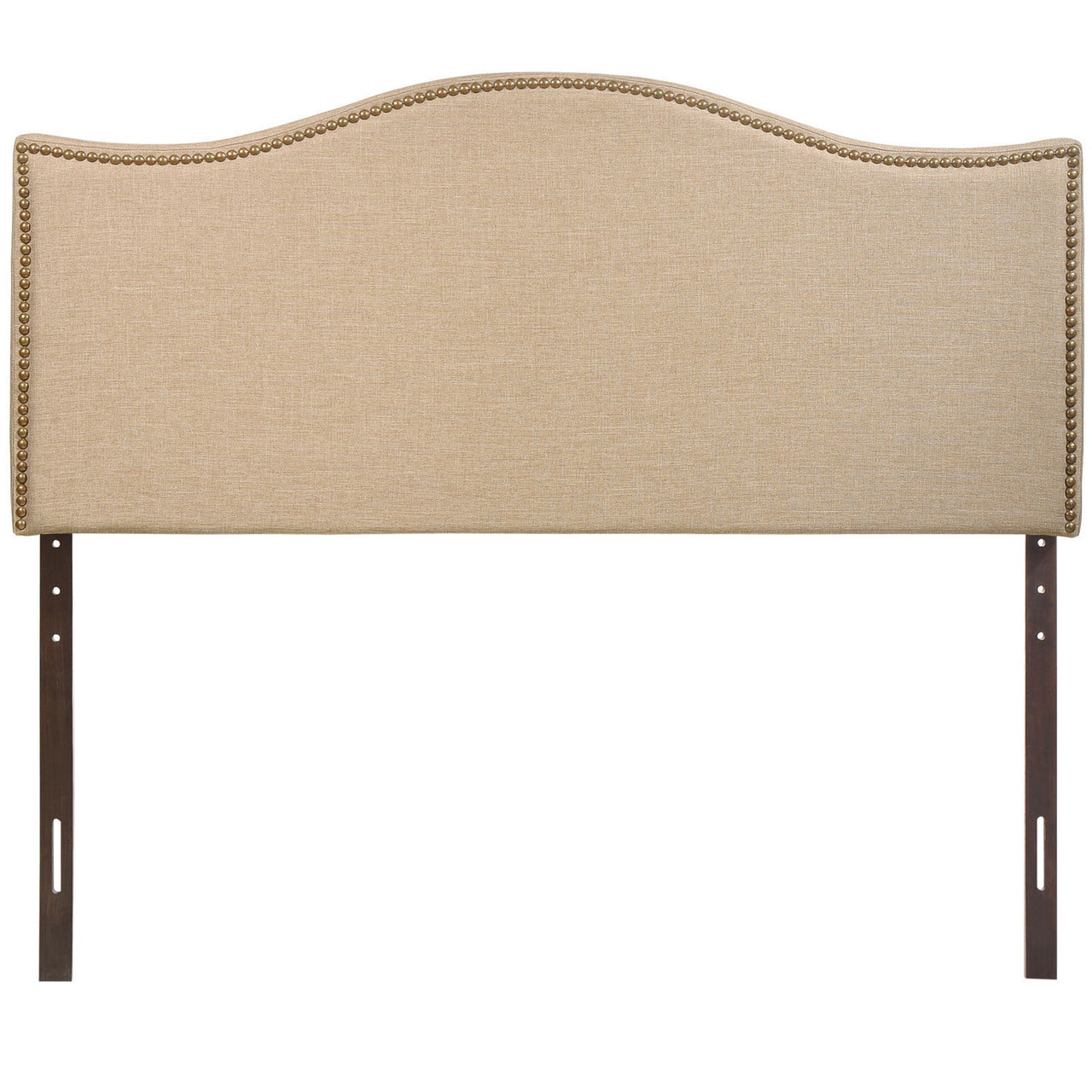 Curl Queen Nailhead Upholstered Headboard, Beige Fabric