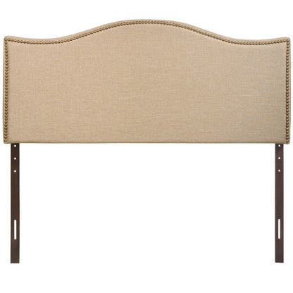 Curl Queen Nailhead Upholstered Headboard, Beige Fabric