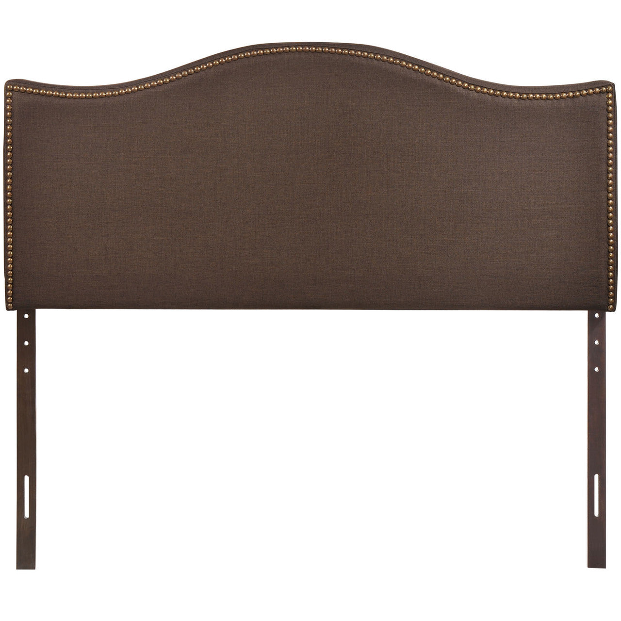 Curl Queen Nailhead Upholstered Headboard, Brown Fabric