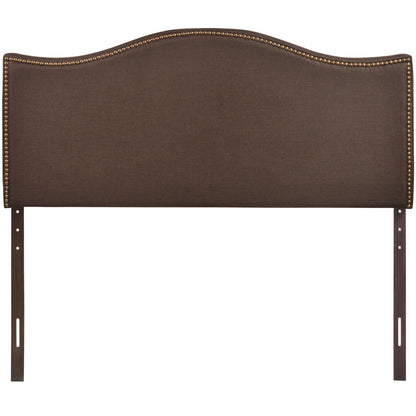 Curl Queen Nailhead Upholstered Headboard, Brown Fabric