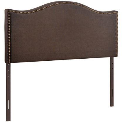 Curl Queen Nailhead Upholstered Headboard, Brown Fabric